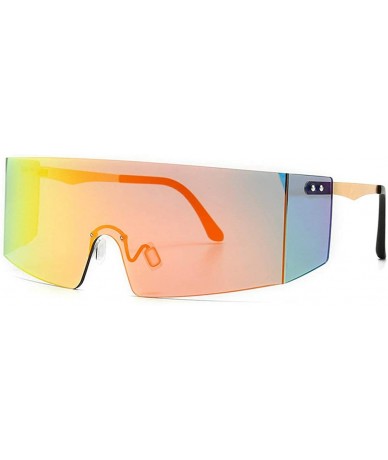 Square Oversized Shield Sunglasses Flat Top Gradient Lens Rimless Eyeglasses Women Men - Gold&red - C1199HSE5O5 $27.64