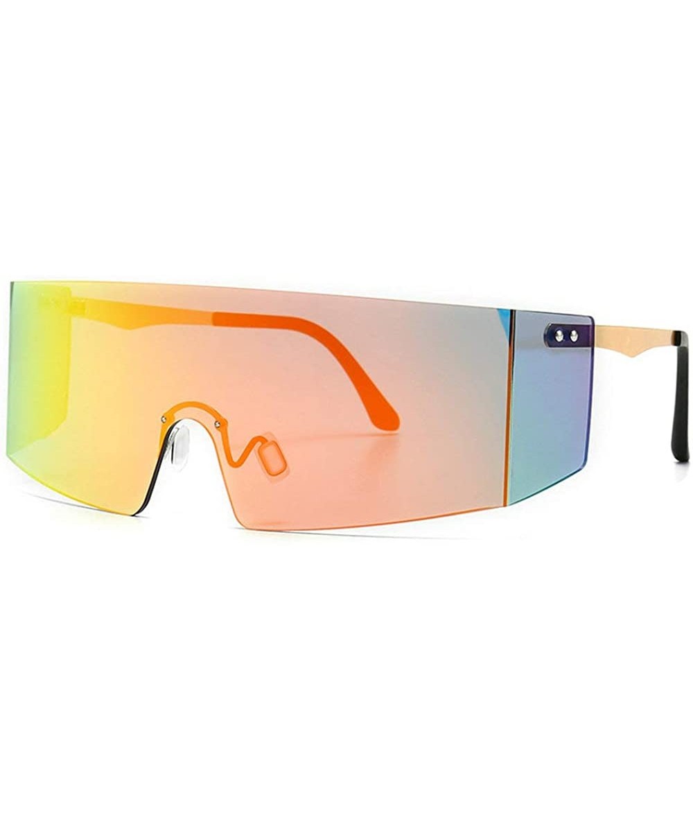 Square Oversized Shield Sunglasses Flat Top Gradient Lens Rimless Eyeglasses Women Men - Gold&red - C1199HSE5O5 $17.55