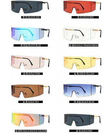 Square Oversized Shield Sunglasses Flat Top Gradient Lens Rimless Eyeglasses Women Men - Gold&red - C1199HSE5O5 $17.55