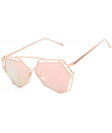 Oversized Sunglasses - Twin-Beams Geometry Design Women Metal Frame Mirror Sunglasses Cat Eye Glasses - Rose Gold - C3180MX5I...