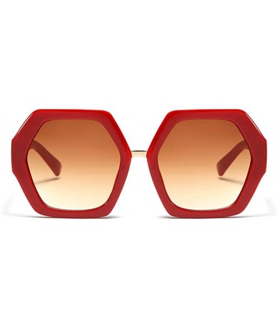 Round Extra Large Women Sunglasses Geometrical Hexagonal Bold Frame Oversized Glasses - Red - CB18WD2RRG5 $15.07