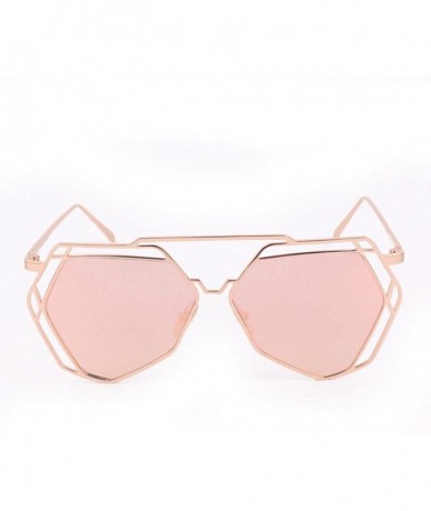 Oversized Sunglasses - Twin-Beams Geometry Design Women Metal Frame Mirror Sunglasses Cat Eye Glasses - Rose Gold - C3180MX5I...