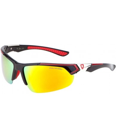 Sport Polarized Slim Semi Rimless Sport Wrap Around Sunglasses - Black- Silver & Red Frame - C818EUA3U6Y $8.30
