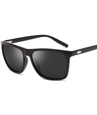 Square Polarized Sunglasses Vintage Anti Glare - Bright Black G15 - CN199G0EULE $20.87