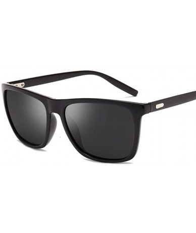 Square Polarized Sunglasses Vintage Anti Glare - Bright Black G15 - CN199G0EULE $10.29