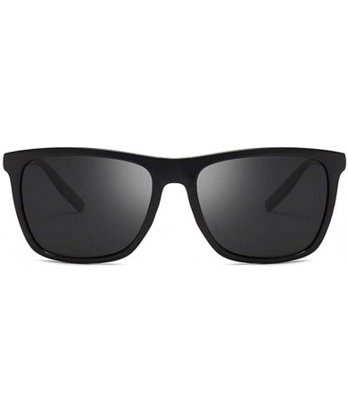 Square Polarized Sunglasses Vintage Anti Glare - Bright Black G15 - CN199G0EULE $10.29