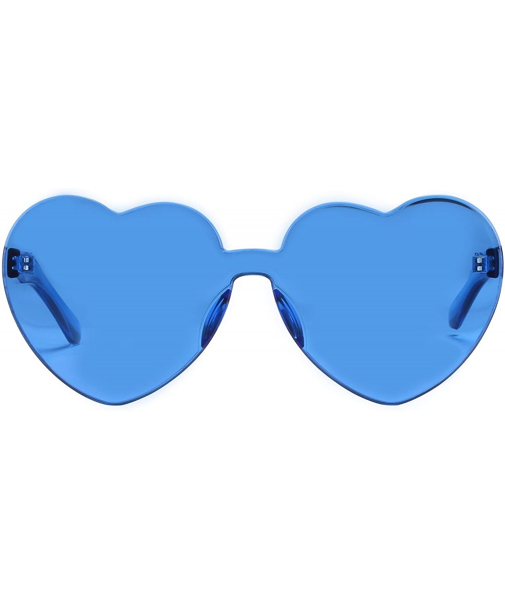 Rimless One Piece Heart Shaped Rimless Sunglasses Transparent Candy Color Eyewear - 1-blue - CQ18C583Q74 $7.56