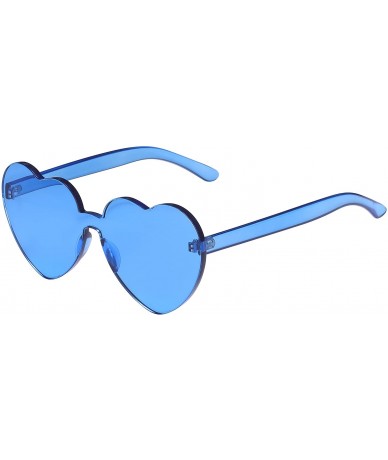Rimless One Piece Heart Shaped Rimless Sunglasses Transparent Candy Color Eyewear - 1-blue - CQ18C583Q74 $7.56