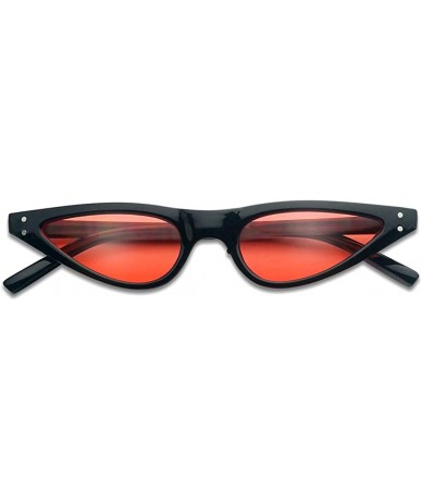 Cat Eye Vinatge Small Narrow Oval Clout Goggle Cat Eye Sunglasses Fashion Rivet Retro Shades - Black Frame - Hot Pink - C218D...
