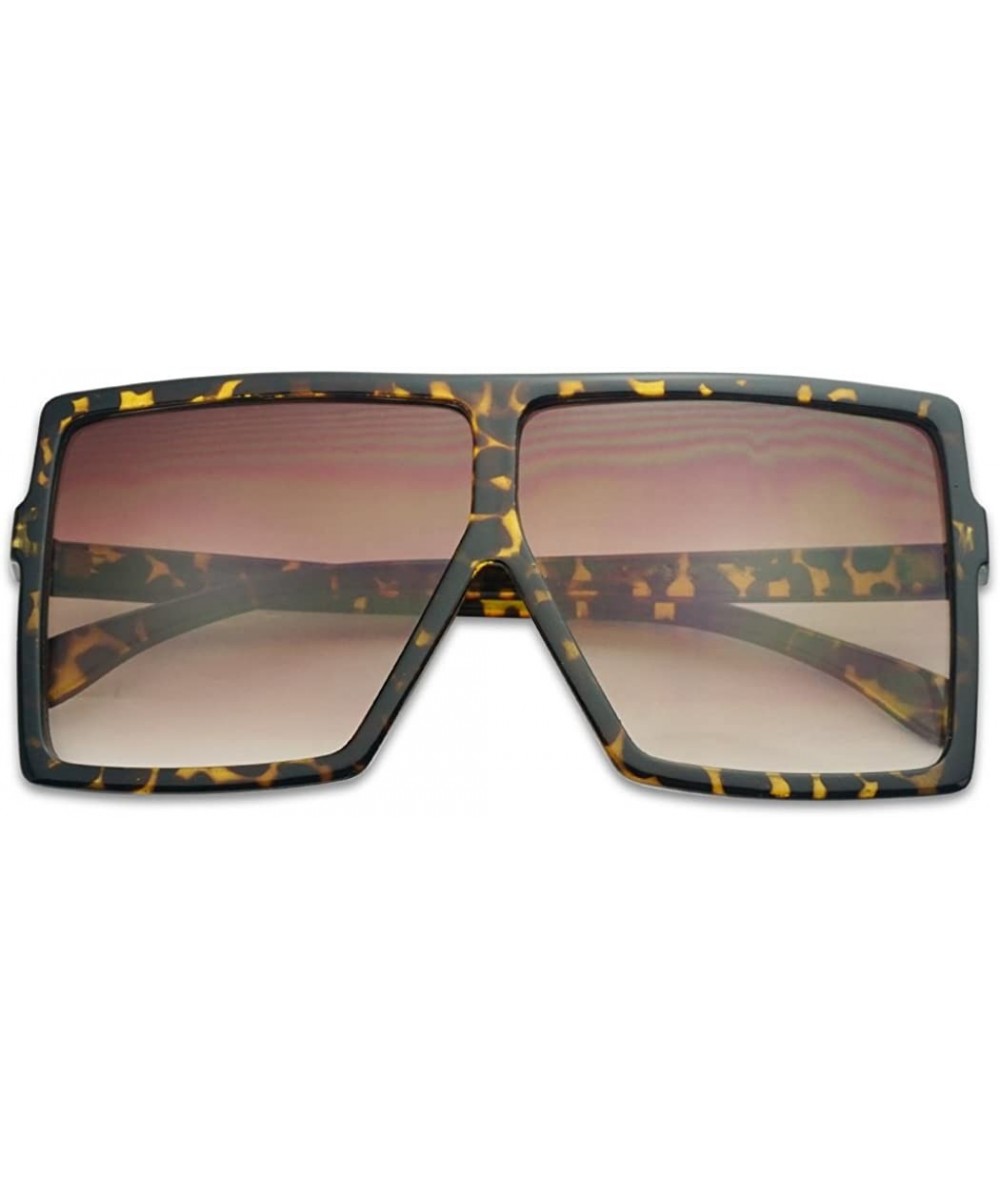 Oversized Big XL Large Oversized Super Flat Top Square Two Tone Color Fashion Sunglasses - Brown Gradient - CB18D9RAAQD $12.54