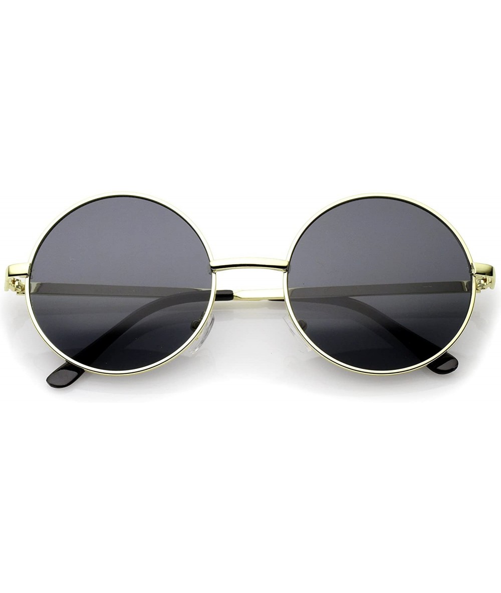 Round Retro Metal Frame Slim Temple Neutral-Colored Lens Round Sunglasses 51mm - Gold / Smoke - CE12NDALBXR $15.01