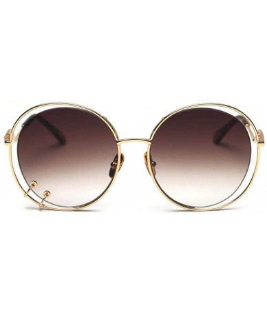 Oversized 47059 Hollow Round Luxury Sunglasses Men Women Fashion Shades UV400 C101 Coffee - C101 Coffee - CQ18YZWI6D8 $24.80