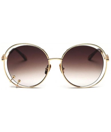 Oversized 47059 Hollow Round Luxury Sunglasses Men Women Fashion Shades UV400 C101 Coffee - C101 Coffee - CQ18YZWI6D8 $25.45