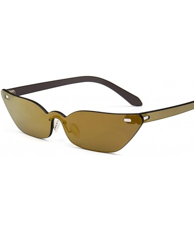 Rimless Narrow Cat Eye Sunglasses Triangle Rimless Sun Glasses Women Accessories - Gold Mirror - CF18EIMK9XL $11.37