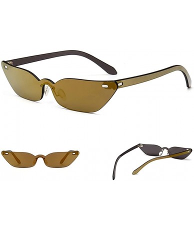 Rimless Narrow Cat Eye Sunglasses Triangle Rimless Sun Glasses Women Accessories - Gold Mirror - CF18EIMK9XL $11.37