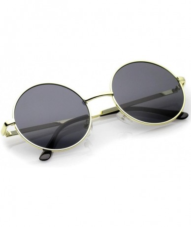 Round Retro Metal Frame Slim Temple Neutral-Colored Lens Round Sunglasses 51mm - Gold / Smoke - CE12NDALBXR $15.01