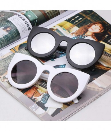 Goggle Vintage Cat Eye Sunglasses for Women Oversized Trend Sun Glasses - Black White Frame Grey Lens - CC196U2K9QW $7.83