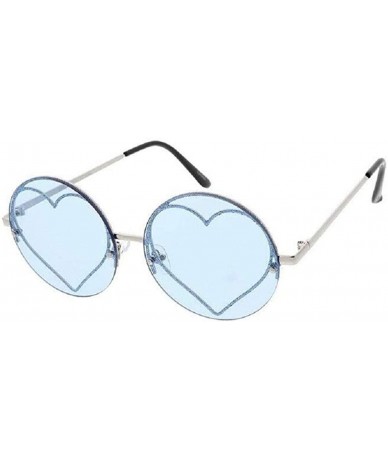 Round Heart Glitter Round Circle Floating Lens Retro Sunglasses - Silver Metallic & Black Frame - CW18ZM97CR4 $8.87
