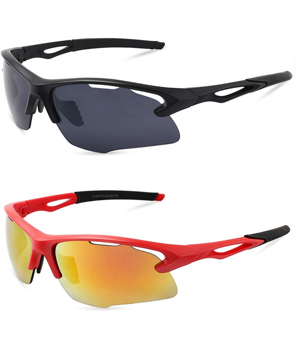 Wrap Sports Sunglasses for men women for Cycing Running Baseball MJ8020 - 2 Pack (Black+red)without Accessories - CL18A8X4O9H...