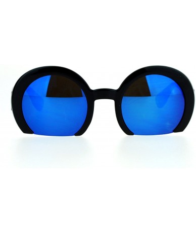 Round Womens Cropped Shaved Round Frame Sunglasses Fashion Mirror Lens - Black (Blue Mirror) - CX187K4H26X $8.80