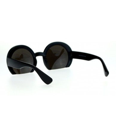 Round Womens Cropped Shaved Round Frame Sunglasses Fashion Mirror Lens - Black (Blue Mirror) - CX187K4H26X $8.80