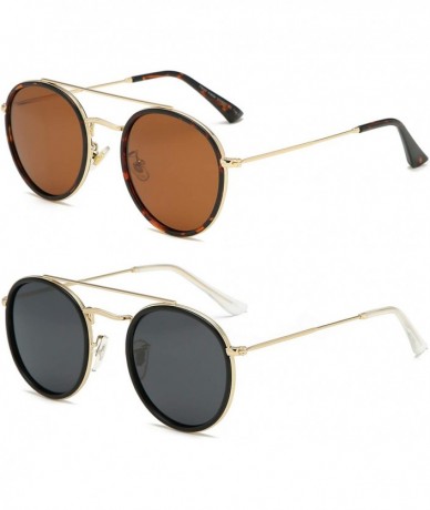 Round Small Round Double Bridge Sunglasses For Women Men Polarized 100% UV Protection - C018SO4IMDY $25.71
