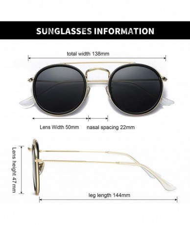 Round Small Round Double Bridge Sunglasses For Women Men Polarized 100% UV Protection - C018SO4IMDY $25.71