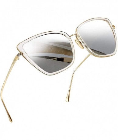 Round Oversized Cateye Sunglasses for Women - Fashion Metal Frame Cat Eye Womens Sunglasses - Silver - C212MXFVT26 $13.44