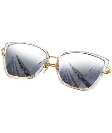 Round Oversized Cateye Sunglasses for Women - Fashion Metal Frame Cat Eye Womens Sunglasses - Silver - C212MXFVT26 $13.44