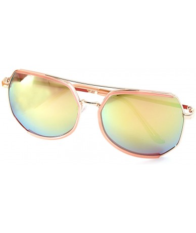 Square Oversize Geometric Crossbar Sunglasses Mirrored Lens A002 - Pink Gold/ Green Revo - CU18572DNEK $23.36