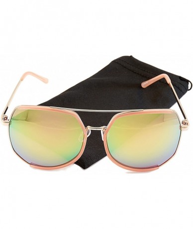 Square Oversize Geometric Crossbar Sunglasses Mirrored Lens A002 - Pink Gold/ Green Revo - CU18572DNEK $14.76