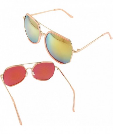 Square Oversize Geometric Crossbar Sunglasses Mirrored Lens A002 - Pink Gold/ Green Revo - CU18572DNEK $14.76