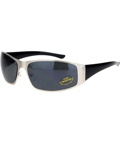 Sport 90s Mens Metal Rim Warp Sport Biker Style Sunglasses - Silver Black - CL18KHIYCDQ $7.26