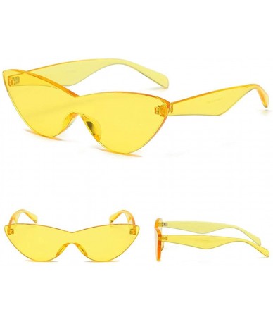 Cat Eye Women Retro One Piece Cat Eye Sunglasses Rimless Eyewear UV Protection - Yellow - CN1982D9R9H $10.48