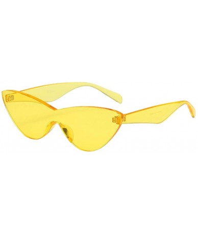 Cat Eye Women Retro One Piece Cat Eye Sunglasses Rimless Eyewear UV Protection - Yellow - CN1982D9R9H $10.48