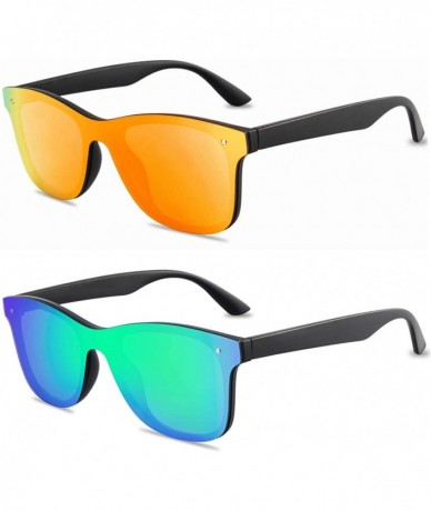 Oversized Rimless Mirrored Lens One Piece Sunglasses UV400 Protection for Women Men - 1 Red+green - CA18Z97U25H $38.30