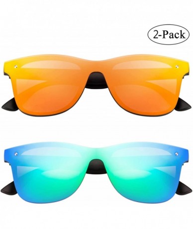 Oversized Rimless Mirrored Lens One Piece Sunglasses UV400 Protection for Women Men - 1 Red+green - CA18Z97U25H $38.30