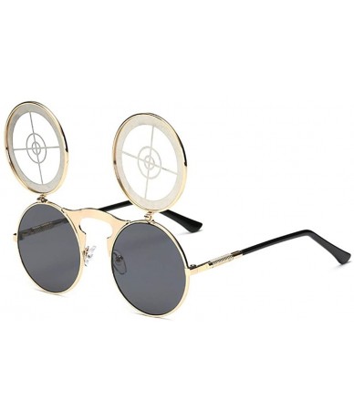 Round Vintage Flip Up Sunglasses Juniors John Lennon Style Circle Sun Glasses - Goldc14 - CR18RR0WNSY $10.96