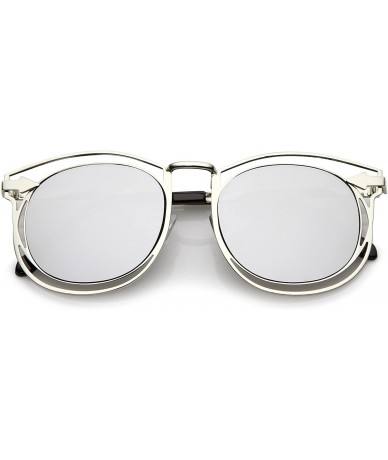 Wayfarer Oversize Open Metal Arrow Round Mirror Flat Lens Horn Rimmed Sunglasses 55mm - Silver / Silver Mirror - C8182OOT8HS ...