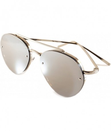Rimless Hexagonal Round Color Tinted Mirrored Flat Lens Sunglasses A018 - Silver/ Silver Mirrored - CP1868I6WO7 $28.62