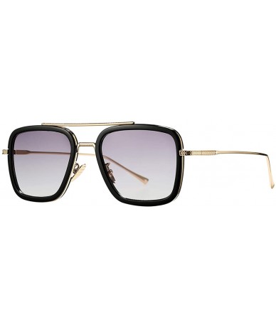 Square Sunglasses Vintage Aviator Glasses Classic - Gold/Black/Gradient Grey - CL18YI39UDO $15.19