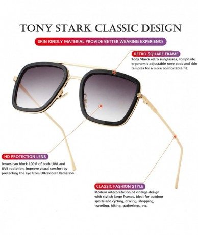 Square Sunglasses Vintage Aviator Glasses Classic - Gold/Black/Gradient Grey - CL18YI39UDO $15.19