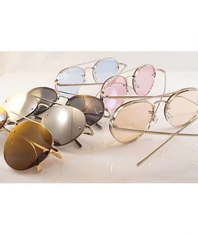 Rimless Hexagonal Round Color Tinted Mirrored Flat Lens Sunglasses A018 - Silver/ Silver Mirrored - CP1868I6WO7 $10.18