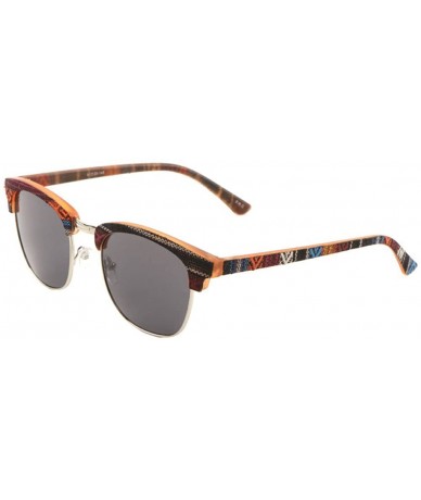 Square Native American Tribal Print Fabric Arms Horned Rimmed Sunglasses - Navajo - Peach & Silver Frame - CP18DS0UMSH $14.07