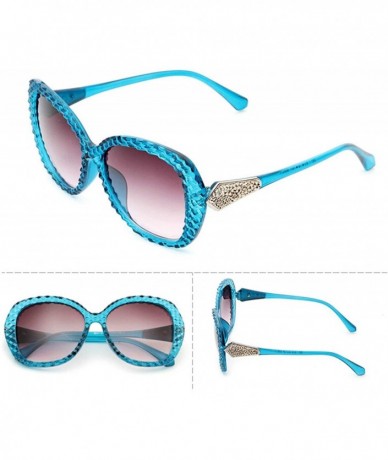 Oval Classic style Lattice Frame Sunglasses for Women Plate Resin UV 400 Protection Sunglasses - Blue - C518SZT2MAM $15.89