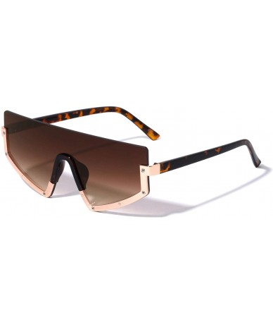 Rimless Geometric Flat Top Semi-Rimless Shield Fashion Sunglasses - Brown - CC196MSO8EO $15.29