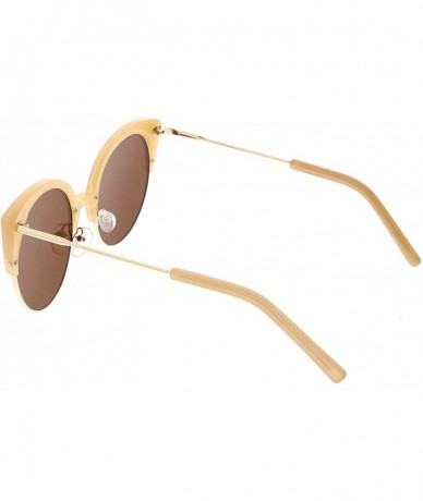 Rimless Women's Half Frame Ultra Slim Arms Round Flat Lens Cat Eye Sunglasses 53mm - Creme Gold / Brown - CV184RA7N97 $10.37