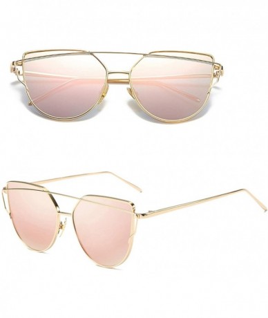 Cat Eye Cat Eye Vintage Rose Gold Mirror Woman's Sunglasses Metal Reflective Flat Lens Tourism Multi-color Style - C7197A2N5G...