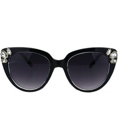 Cat Eye Womens Large Rhinestone Trim Sparkling Plastic Cat Eye Sunglasses - Black Clear - C718H8KYKDK $13.68