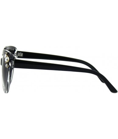 Cat Eye Womens Large Rhinestone Trim Sparkling Plastic Cat Eye Sunglasses - Black Clear - C718H8KYKDK $13.68